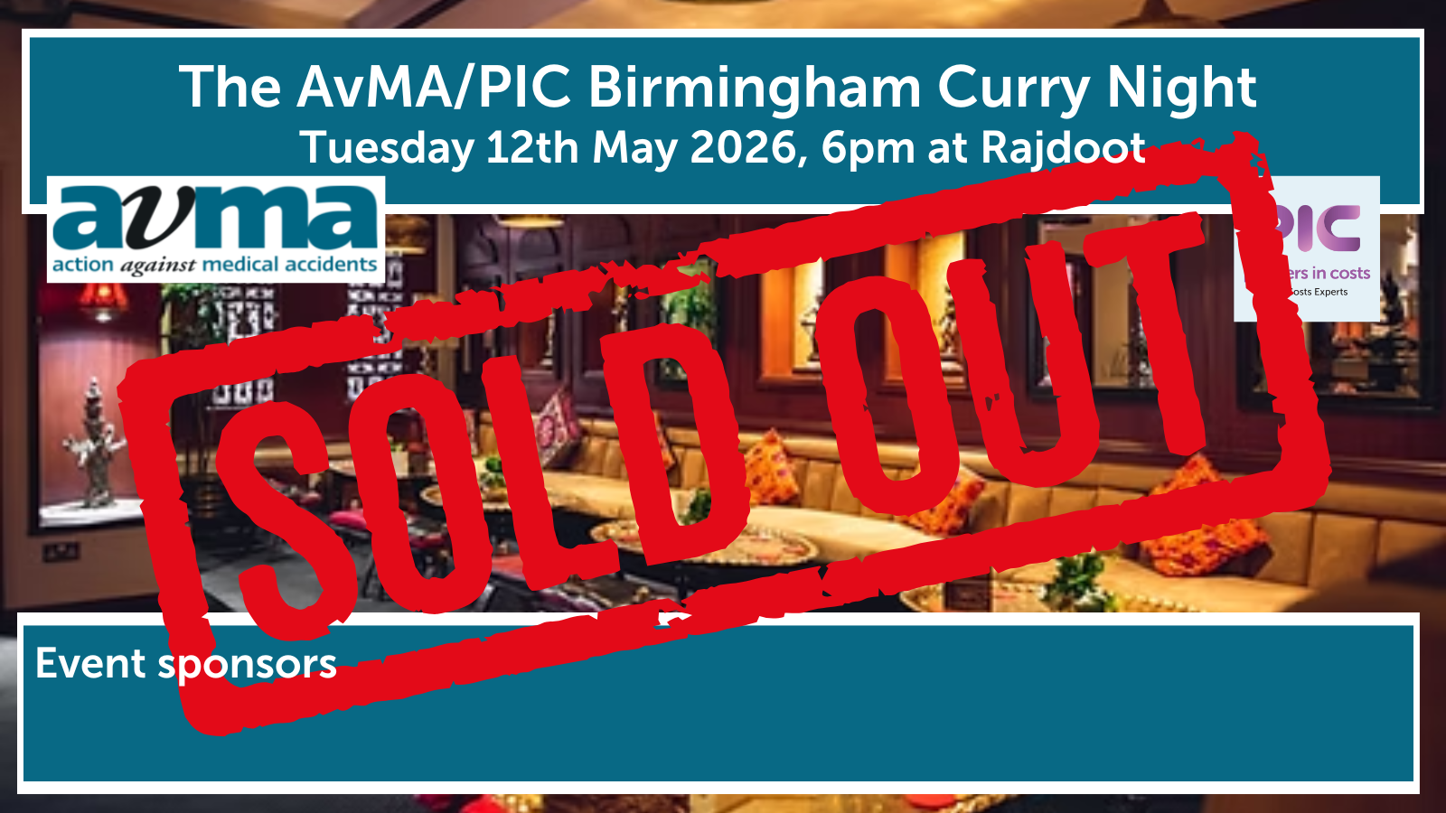 AvMA / PIC Birmingham Curry Night – Tuesday 12th May 2026