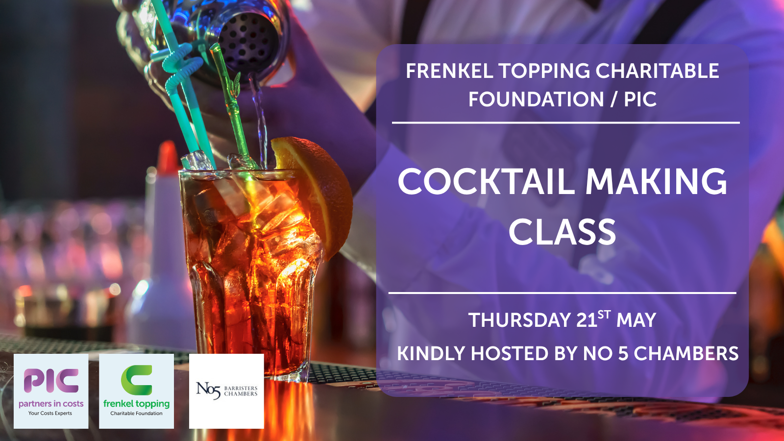 FTCF / PIC Cocktail Making Class Birmingham – Thursday 21st May