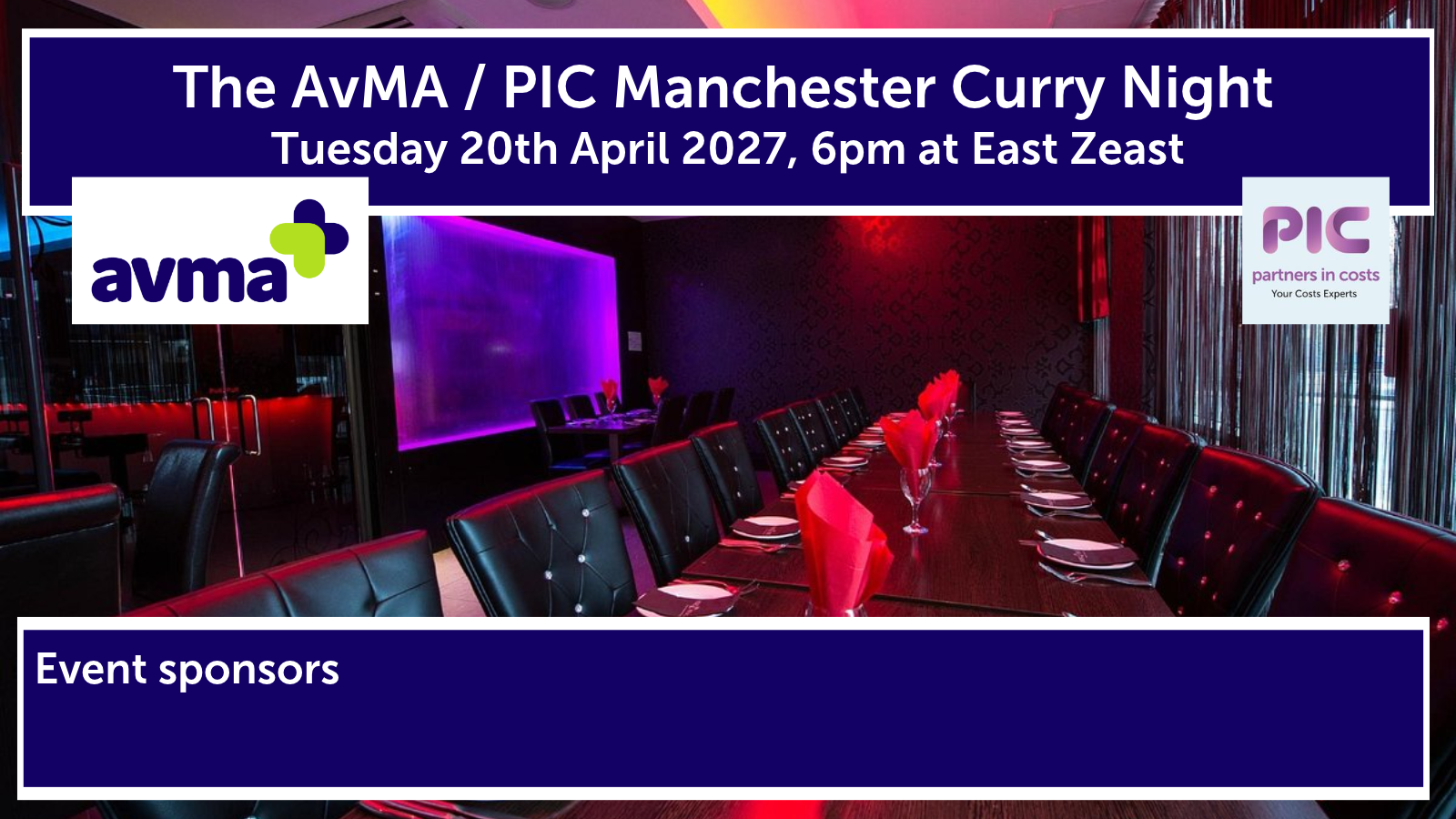 AvMA / PIC Manchester Curry Night – Tuesday 20th April 2027